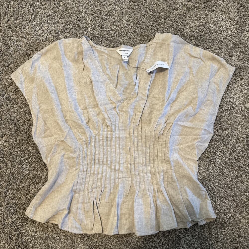NWT Banana Republic Linen Blend Pintuck Waist Top Women's Shirt Size S Flax